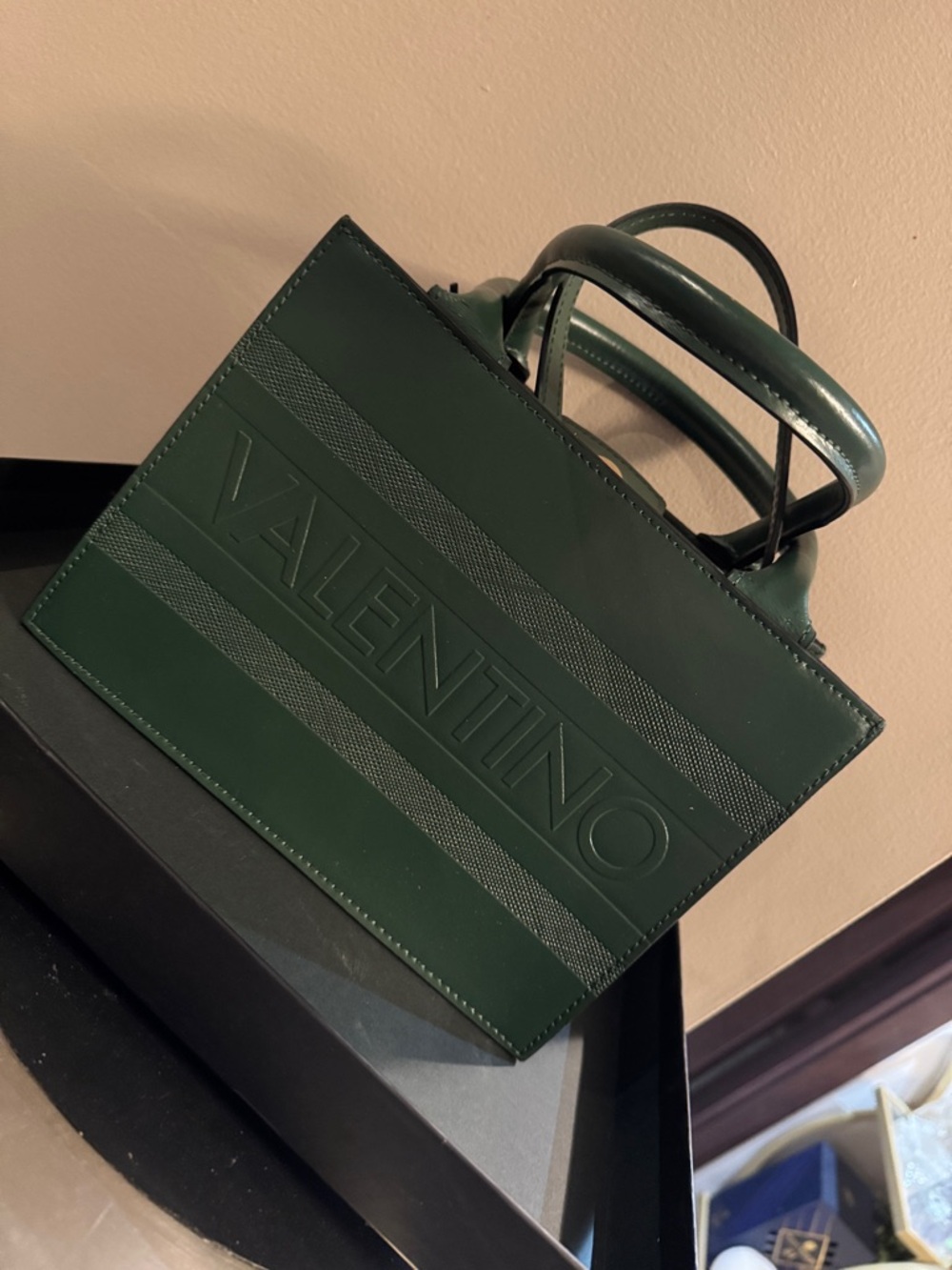 Valentino Forest Green Embossed Leather Tote